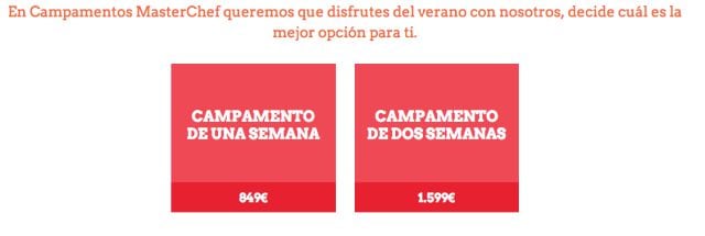 Precios de la web del &#039;Campamento Masterchef&#039;