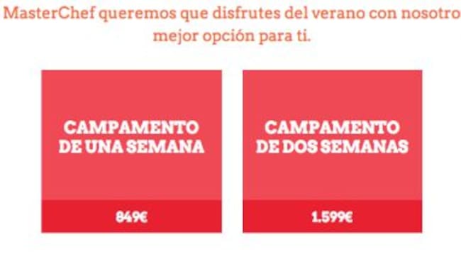 Precios de la web del 'Campamento Masterchef'