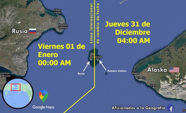 Por la división de fronteras, cada isla tiene una zona horaria distinta, con 21 horas de diferencia