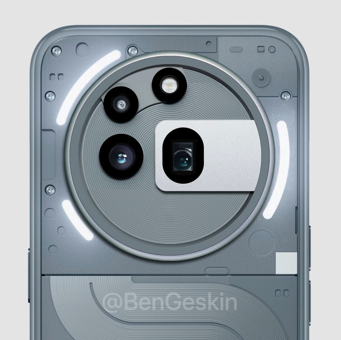 Render conceptual de Nothing Phone (3a) basado en un detalle publicado por Nothing.