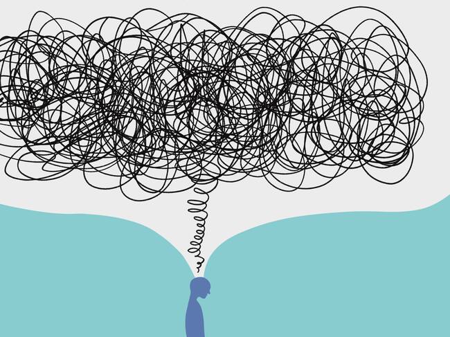 Ilustración de los pensamientos negativos de una persona