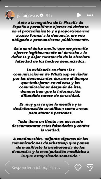 Nuevo comunicado de Julio Iglesias.