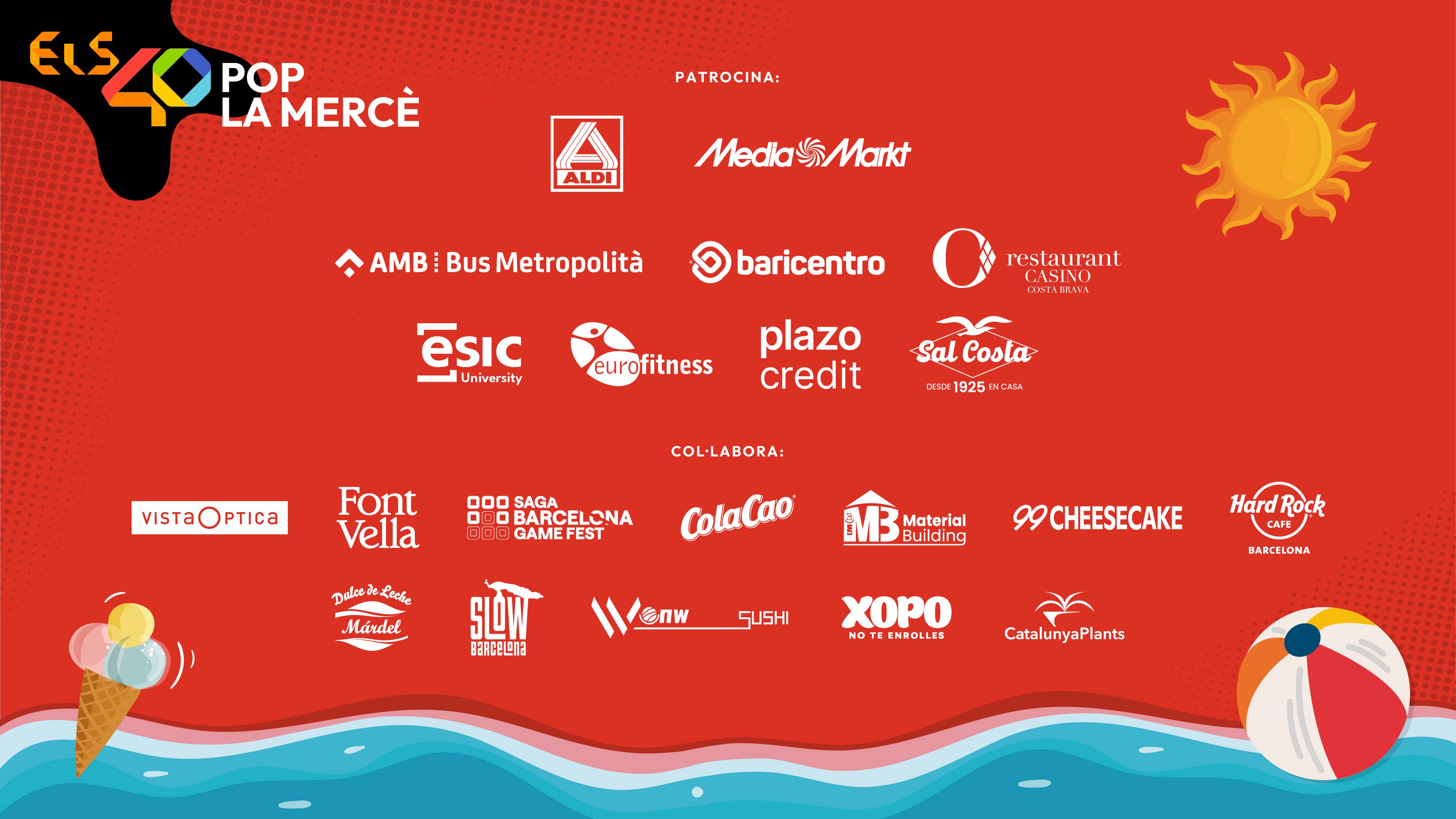 ELS40 POP La Mercè 2026 amb el patrocini d'Aldi, MediaMarkt, el Nitbus del AMB, Baricentro, el Restaurant del Gran Casino Costa Brava, Esic University, Eurofitness, Plazo i Sal Costa.