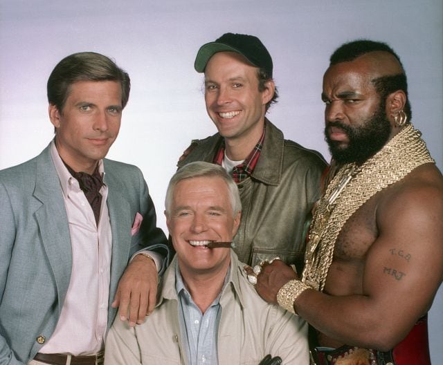 Dirk Benedict (Templeton &#039;Faceman&#039; Peck), George Peppard (John &#039;Hannibal&#039; Smith), Dwight Schultz (&#039;Howling Mad&#039; Murdock), Mr. T (B.A. Baracus).