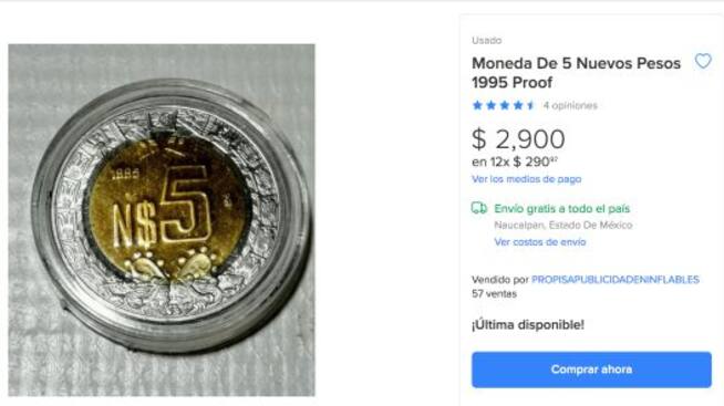 La moneda de cinco pesos que se vende en tres mil tuvo poca distribución, por eso su alto valor en la actualidad