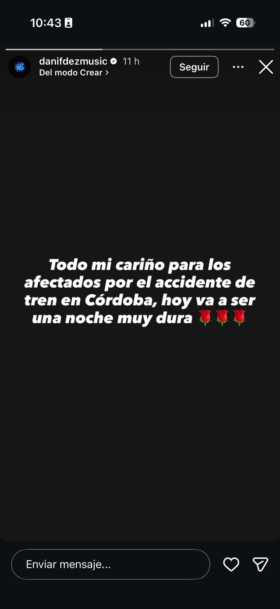 Captura de pantalla del storie de Dani Fernández en Instagram