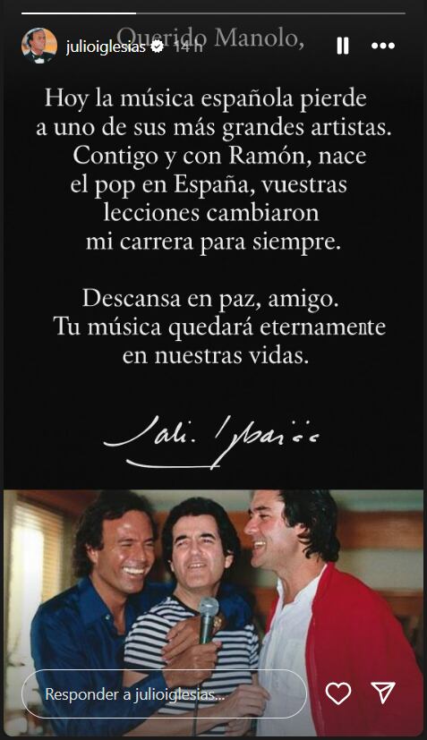 Julio Iglesias en sus stories de Instagram.