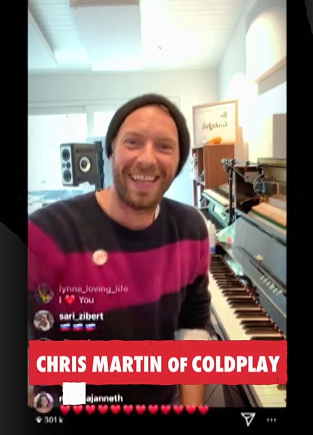 &#039;Streaming&#039; vía Instagram de Chris Martin, líder de Coldplay.