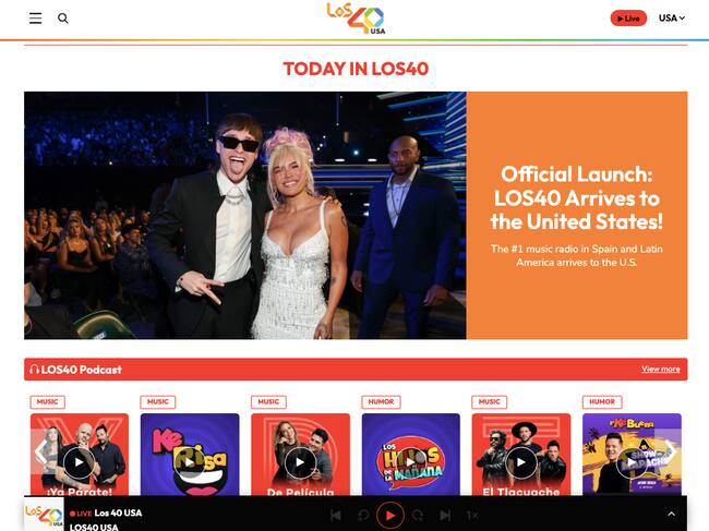 Un vistazo a la portada web de LOS40 USA.