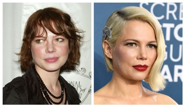 Michelle Williams en enero de 2004 y en junio de 2020.