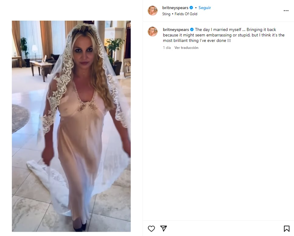 Captura de la publicación de Britney Spears desde su cuenta de Instagram