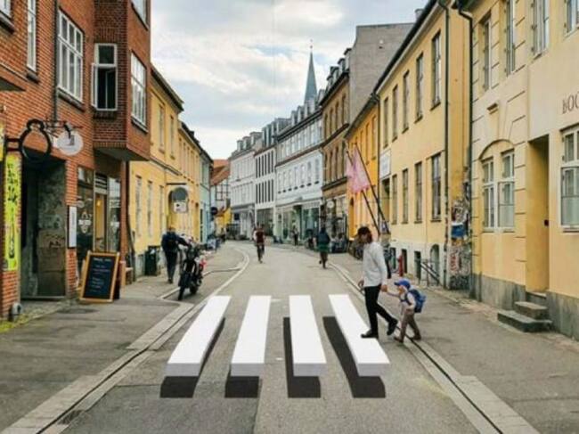 El efecto óptico del paso de cebra en Aarhus, Dinamarca