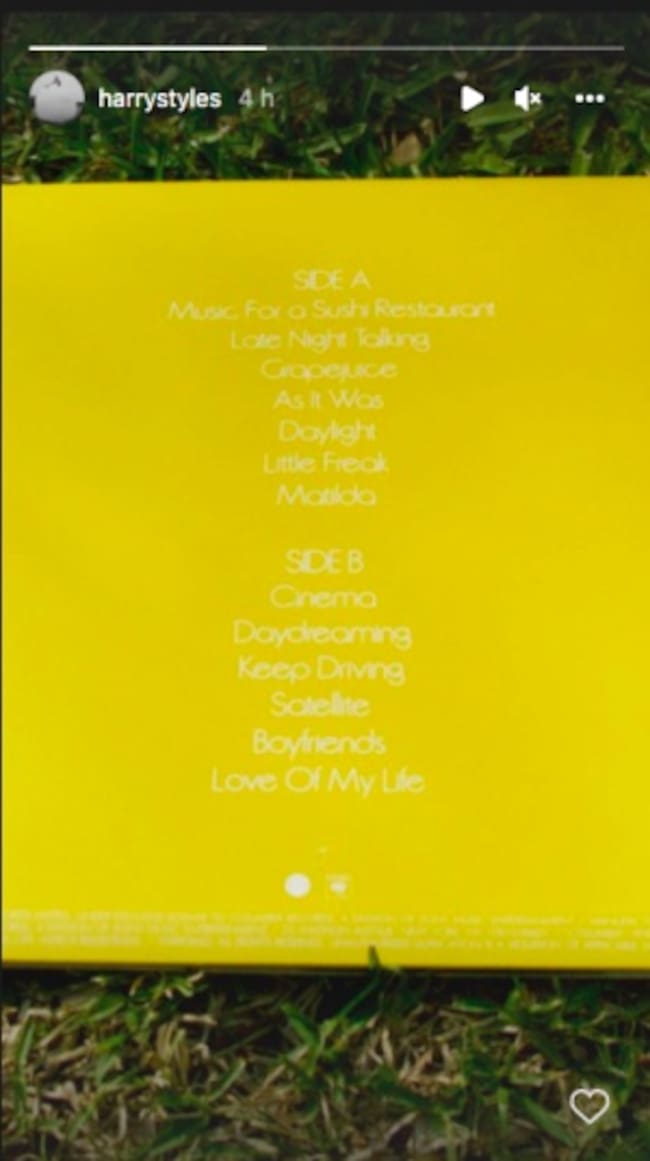 Captura de pantalla del Instagram Stories de Harry Styles