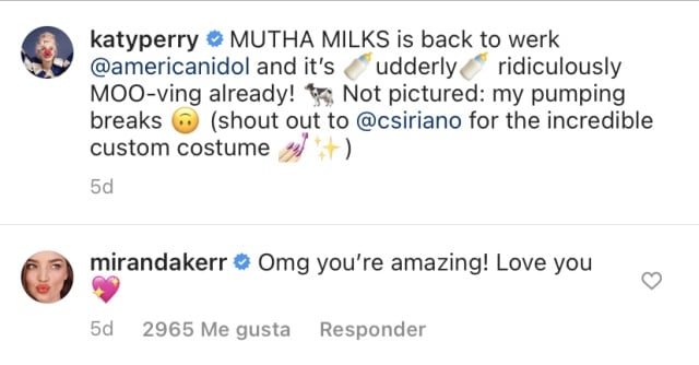 Miranda Kerr comenta en la foto de Katy Perry