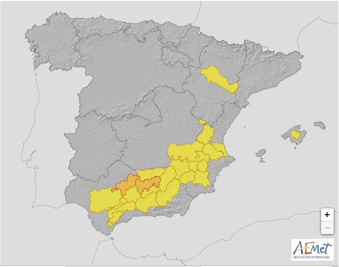 Los avisos activados por la Aemet para el sábado 29 por altas temperaturas.