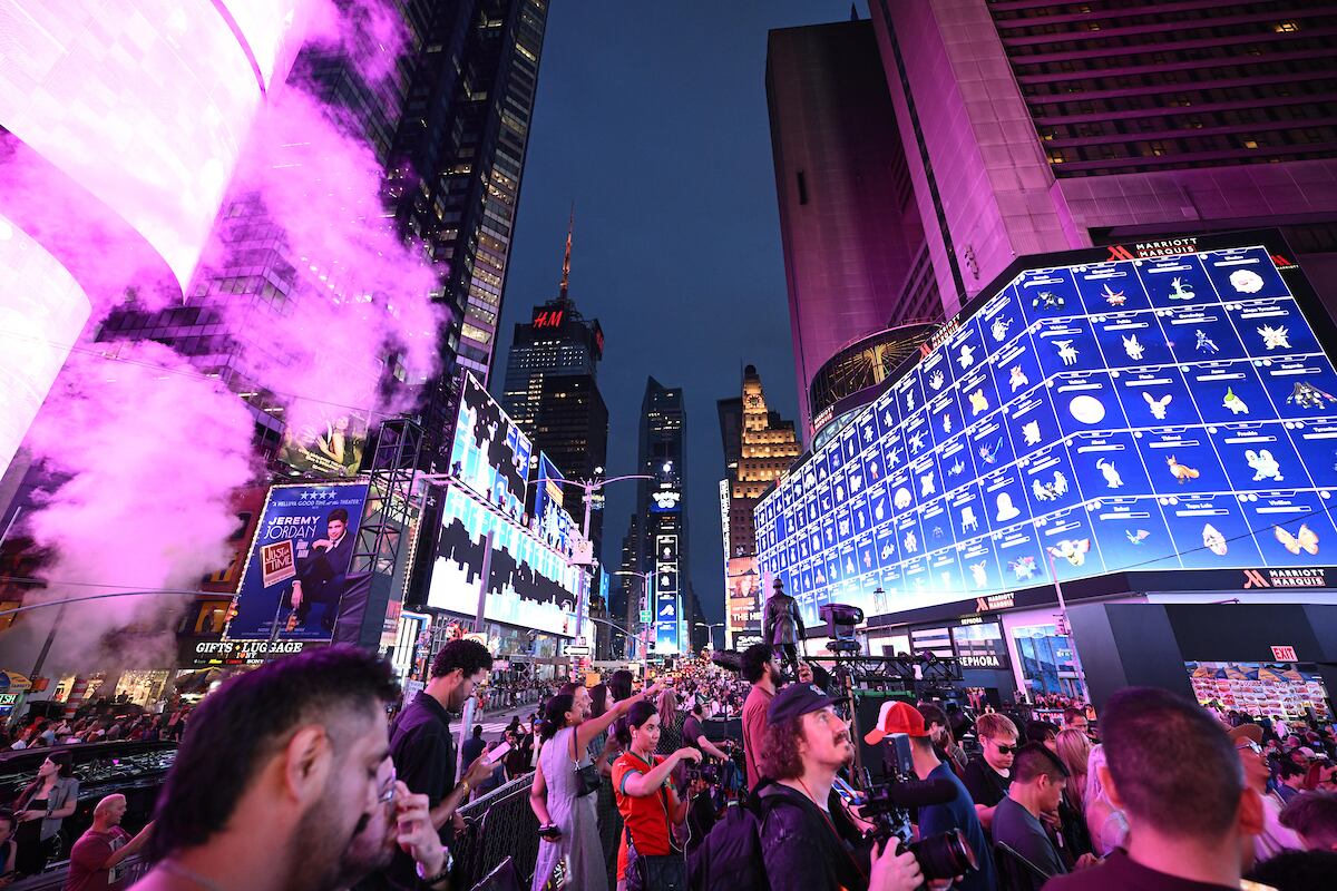 Pokémon GO fans join together in a 1,000 person Raid Battle at the Pokémon GO 10th Anniversary Celebration in Times Square on Thursday, July 9, 2026, in New York. (Carla Torres/AP Content Services for Scopely Explore)