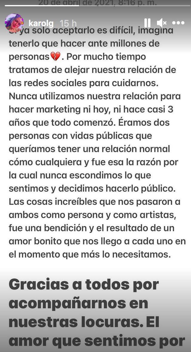 Este fue el mensaje que compartió Karol G en sus redes sociales