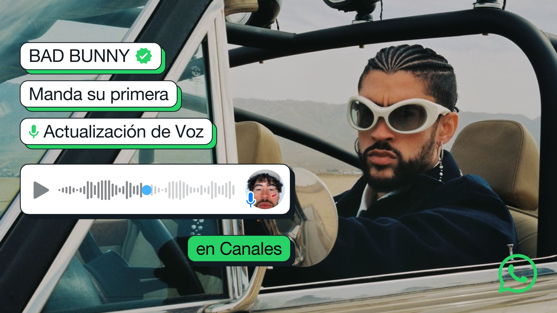 Bad Bunny manda su primera nota de audio en su canal de Whatsapp (Photo by Archetype)