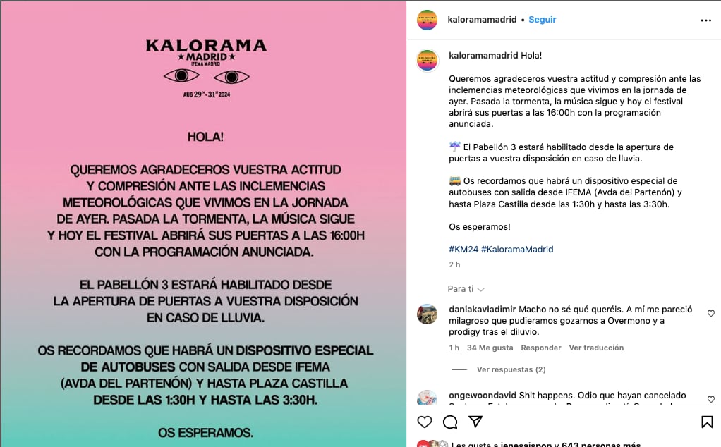 Comunicado del Kalorama.