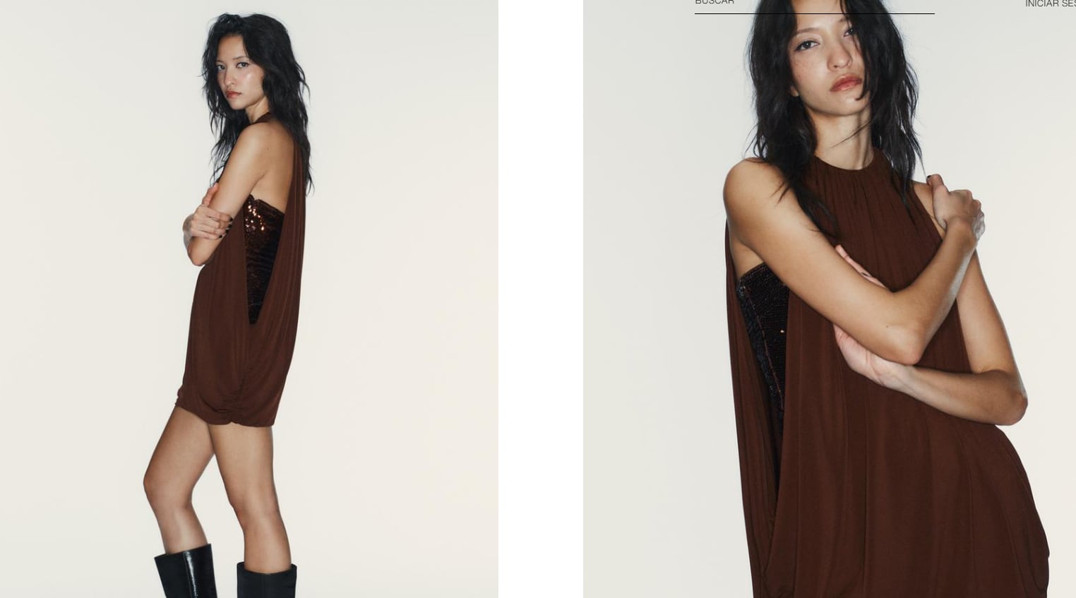 Vestido marrón tipo globo de Zara