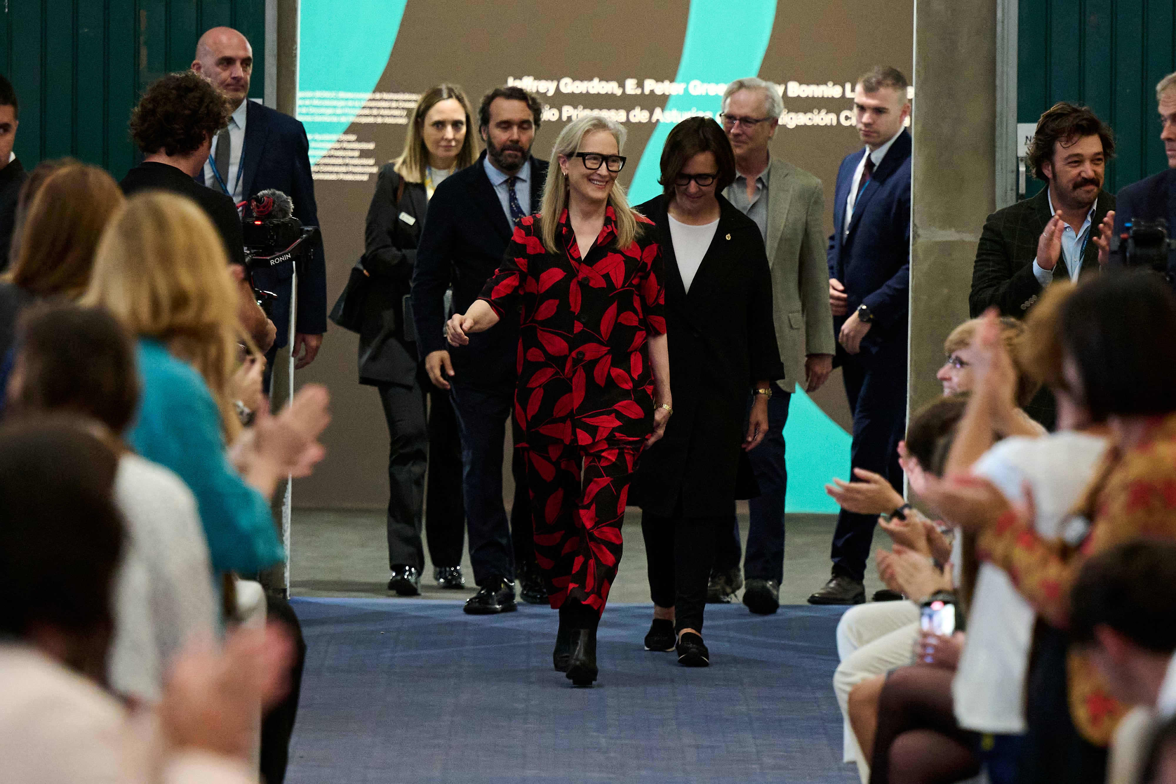 Meryl Streep a su llegada a la Fábrica de Armas de La Vega en Oviedo.