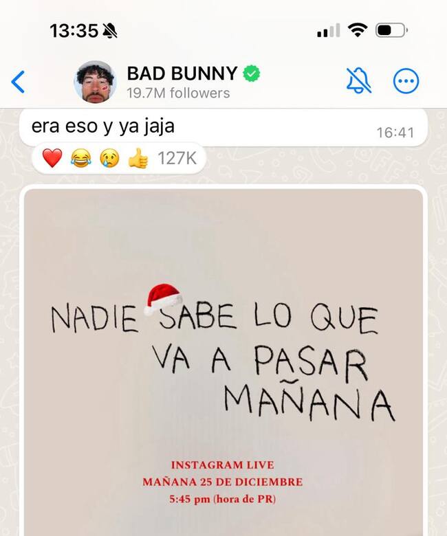 Bad Bunny se comunica con sus fans a través de su canal de Whastapp (Photo by Archetype)