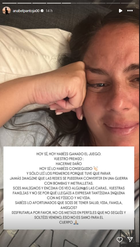 Anabel Pantoja en sus stories de Instagram