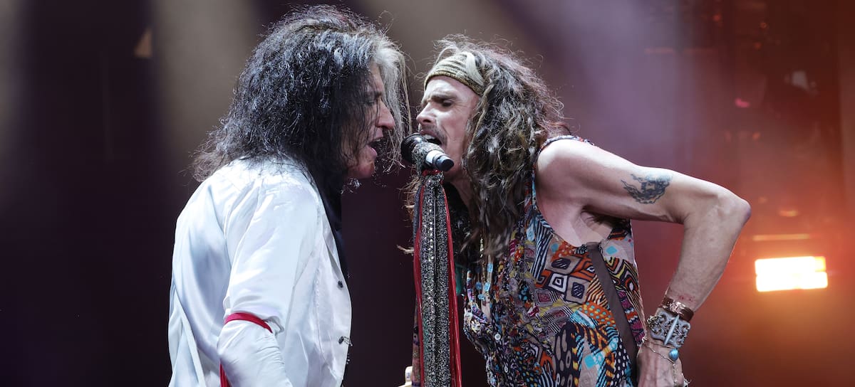 Joe Perry y Steven Tyler durante el concierto de Aerosmith en el UBS Arena en Elmont, Nueva York, el sábado 9 de septiembre de 2023.