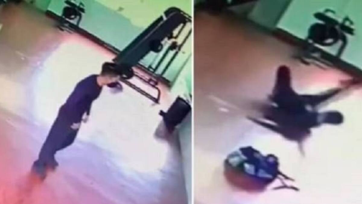 ¡Qué miedo! Un hombre es arrastrado por un fantasme en un gimnasio