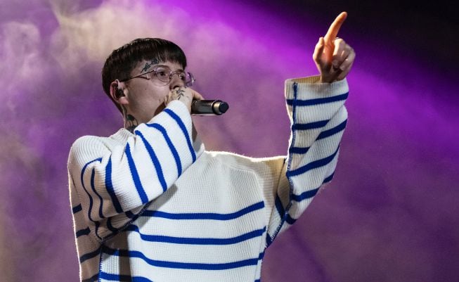 Pimp Flaco, vocalista de Cupido, durante el concierto el sábado 18 de febrero de 2023 en la sala La Riviera de Madrid