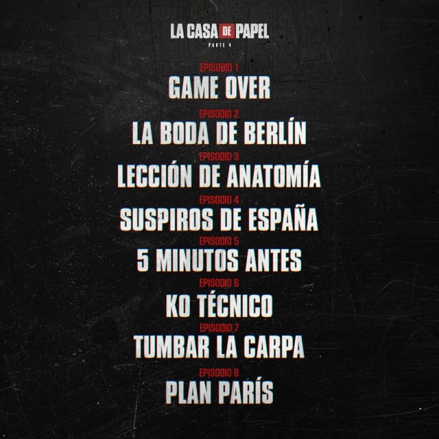 Título de los ocho episodios de #LCDP4