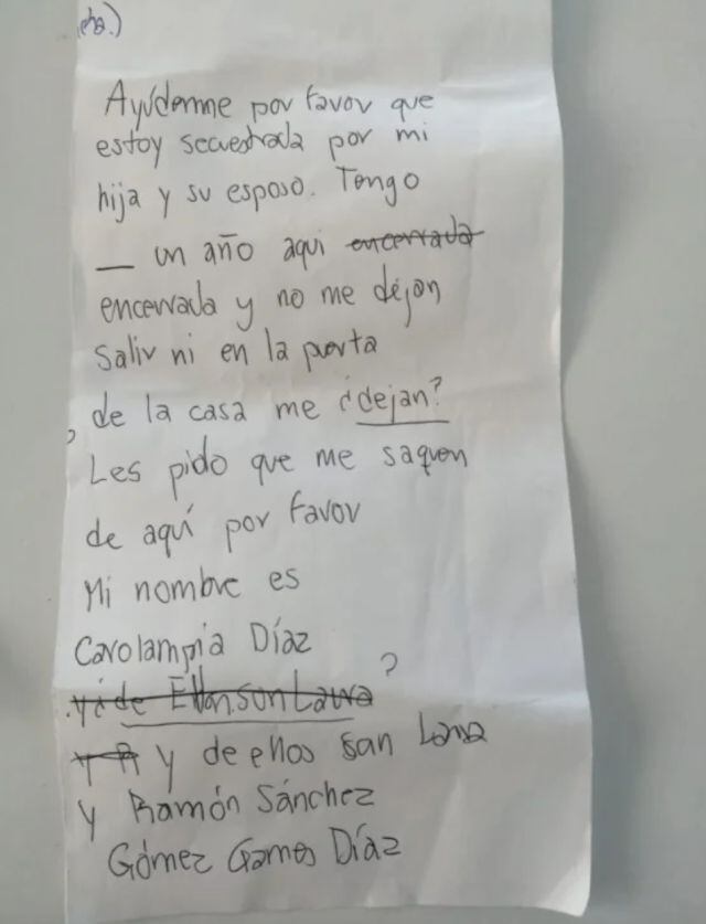 En la nota, claramente acusa a su hija y a su yerno de maltrato