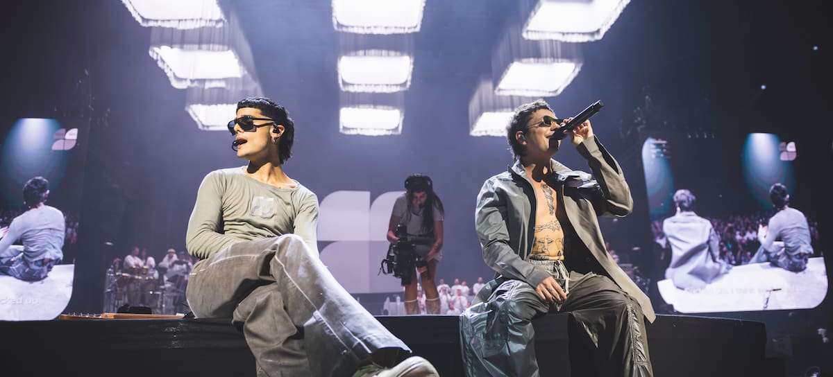 CA7RIEL y Paco Amoroso perform on stage en el Movistar Arena