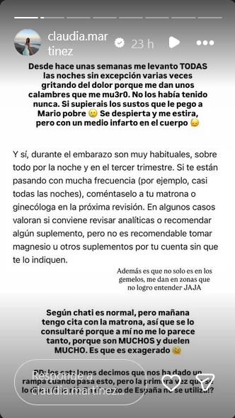 Claudia Martínez comparte sus dolencias de embarazada.