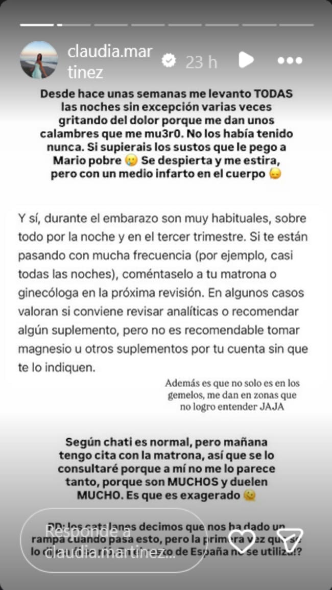 Claudia Martínez comparte sus dolencias de embarazada.