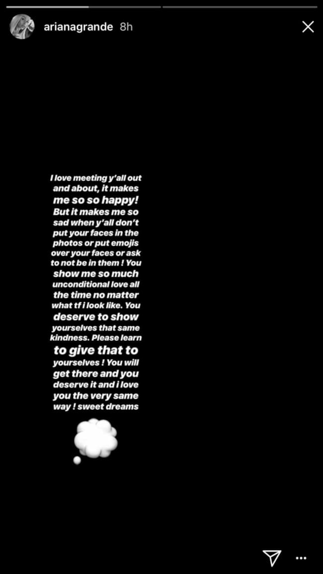 La historia de Instagram de Ariana Grande.