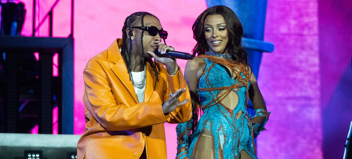 Los cantantes Tyga y Doja Cat en el escenario principal durante el segundo día del segundo fin de semana del Festival de Música y Arte de Coachella Valley 2022, el 24 de abril de 2022, en Indio, California.