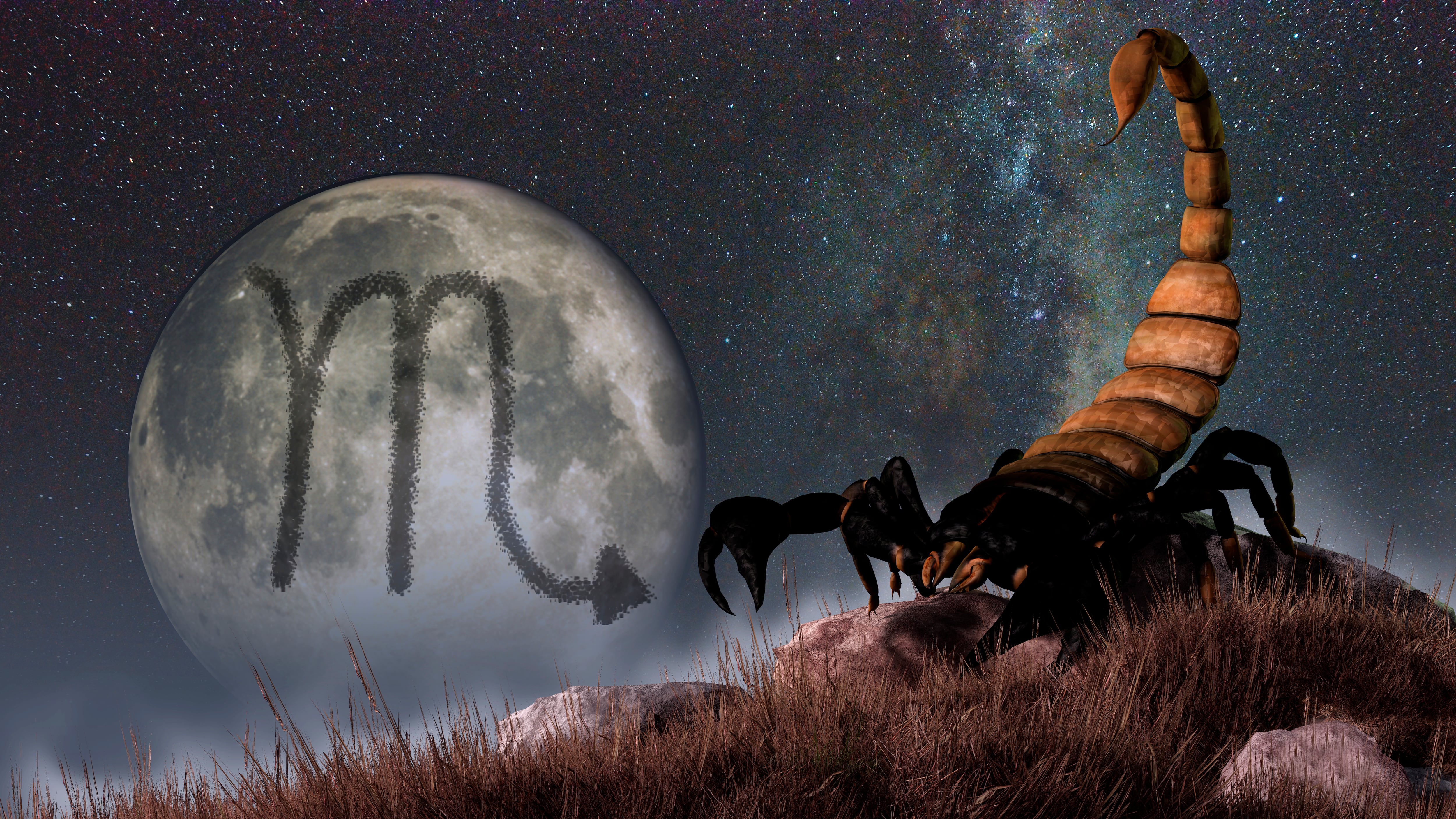 El símbolo del signo zodiacal Escorpio junto con un escorpión.