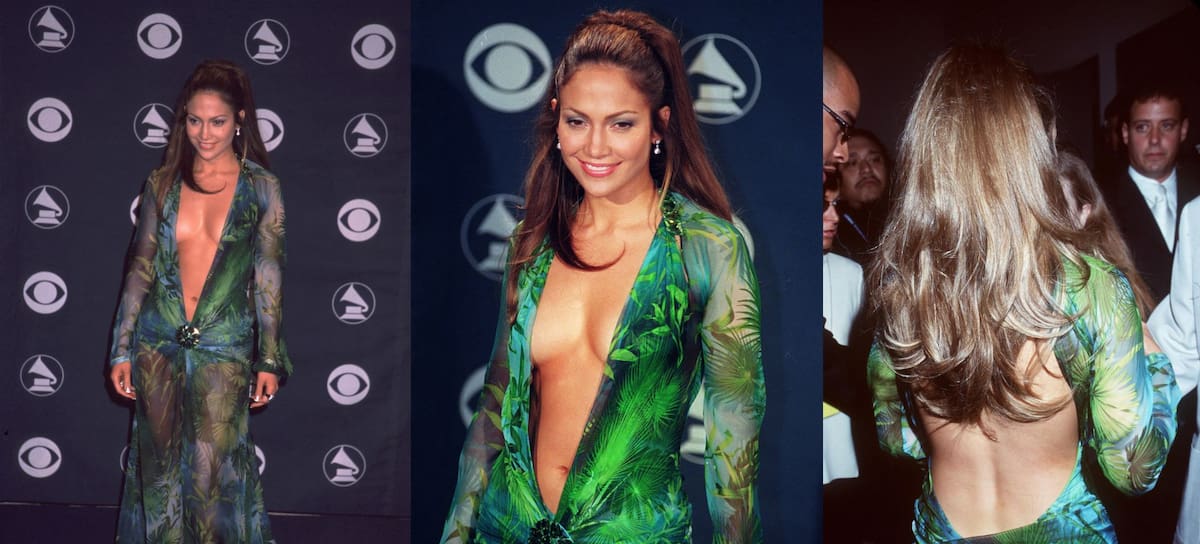 Jennifer López vestida de Versace en los premios Grammy en el año 2000.