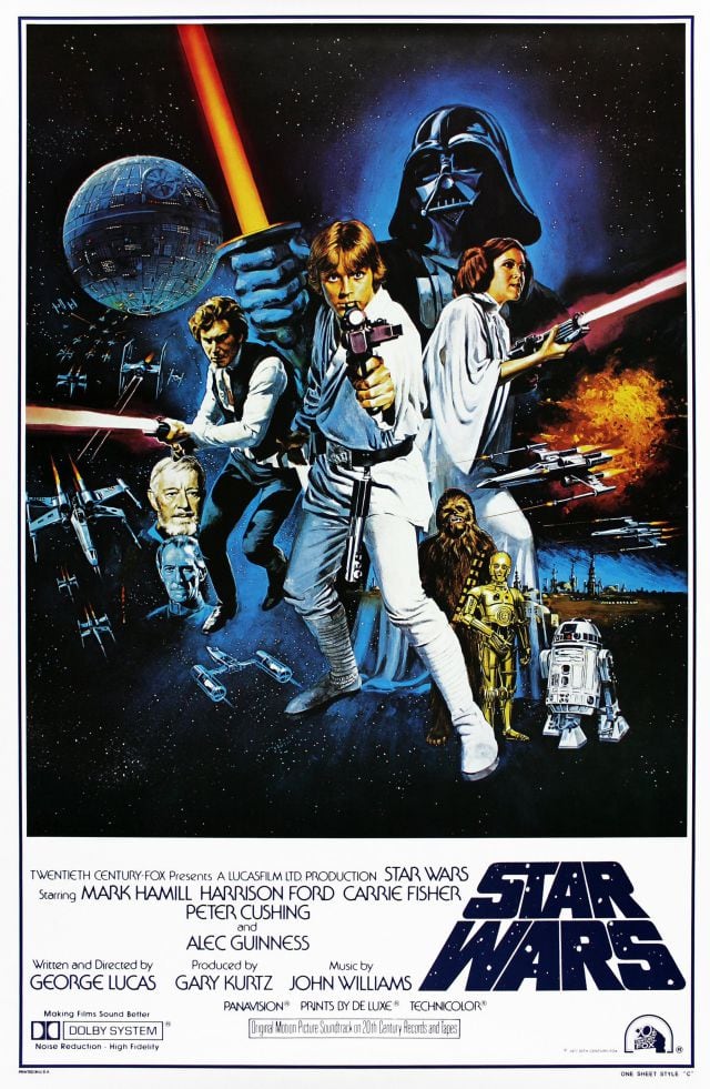 Póster de la primera película: Star Wars: Episodio IV - Una nueva esperanza.