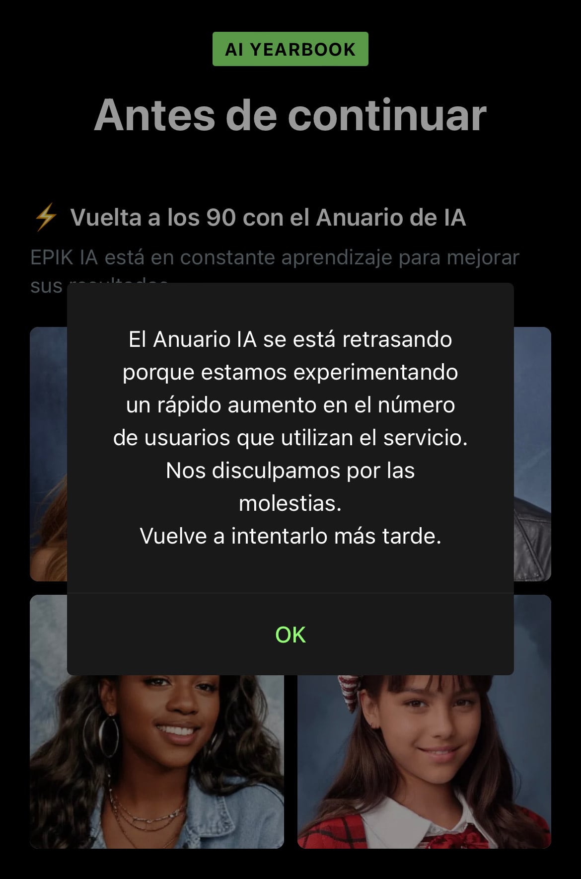 Aplicación EPIK IA, aviso para los usuarios