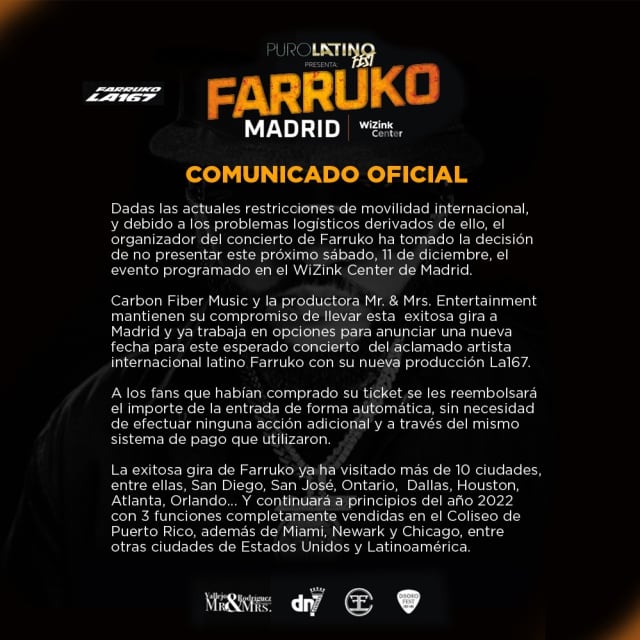 Farruko, evento cancelado.