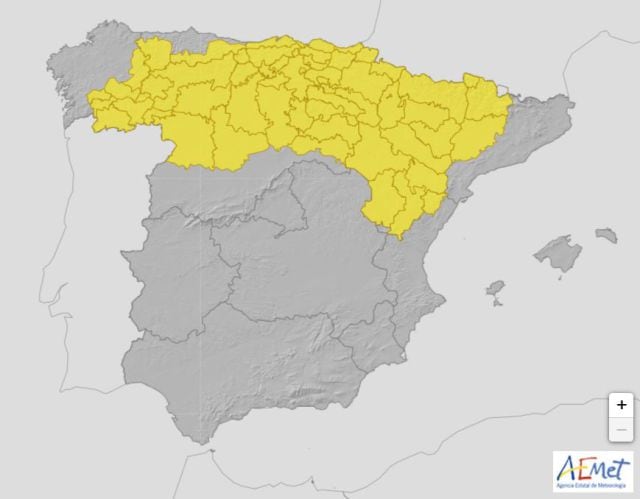 Los avisos amarillos por tormenta que la AEMET ha activado para este miércoles 24 de agosto.