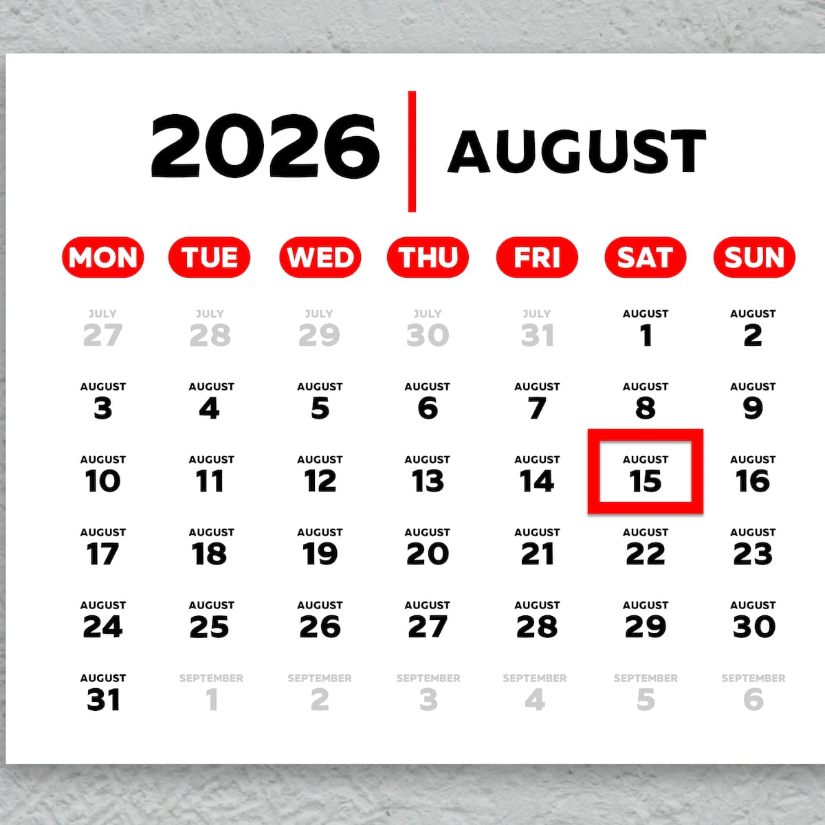 ¿Dónde es festivo el 15 de agosto de 2026 y qué pasa al caer en sábado?