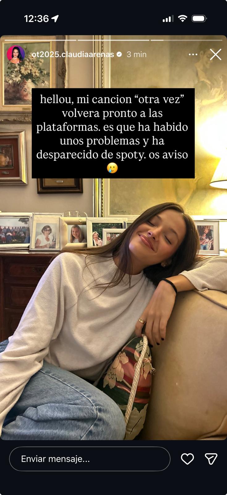 Claudia Arenas en sus stories de Instagram.