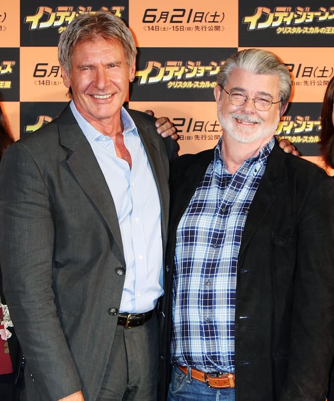 Harrison Ford y George Lucas en 2008.