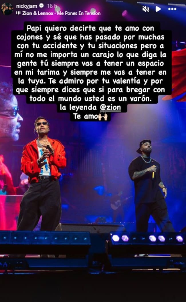 Story de Nicky Jam sobre Zion.