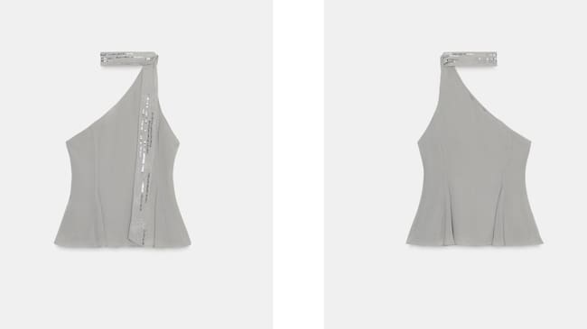 Top asimétrico con brillo de Zara