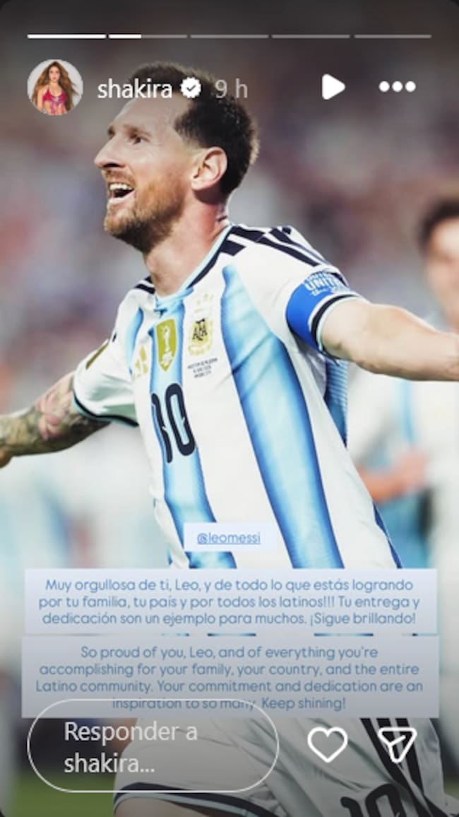 Mensaje de Shakira parra Messi en sus redes sociales tras ganar Argentina a Austria en el Mundial 2026.