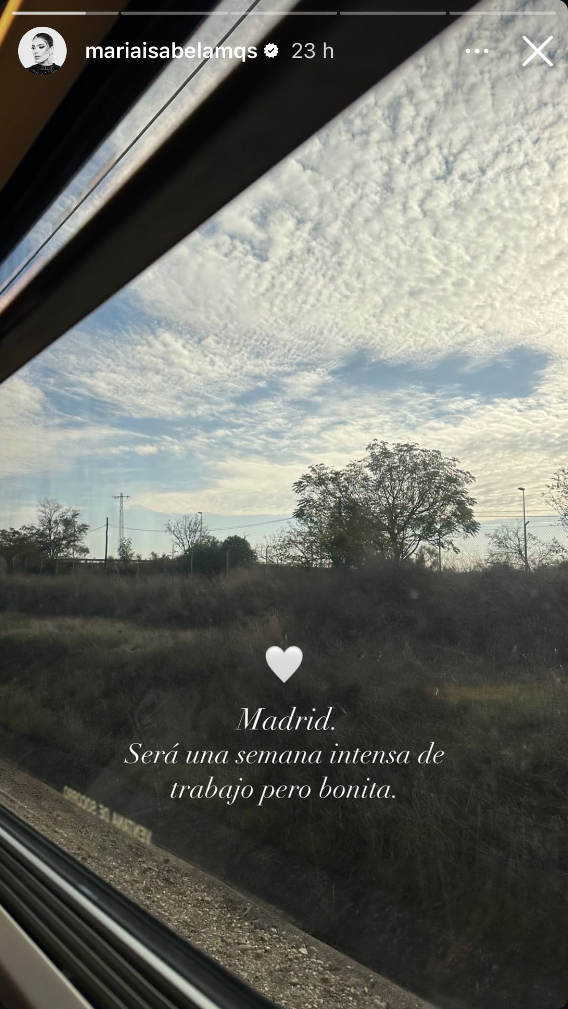 María Isabel, a través de Instagram, comparte que ha viajado a Madrid por trabajo.